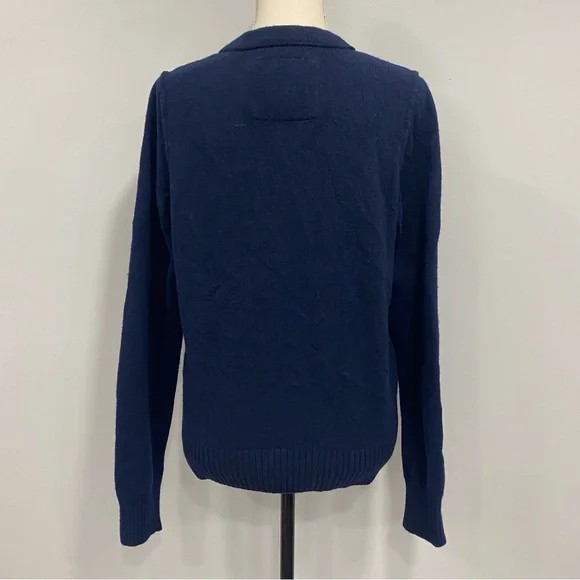 A&F Women’s M Navy Blue Grandpa Cardigan Knit Sweater Wool Cashmere Warm Winter - Picture 3 of 16